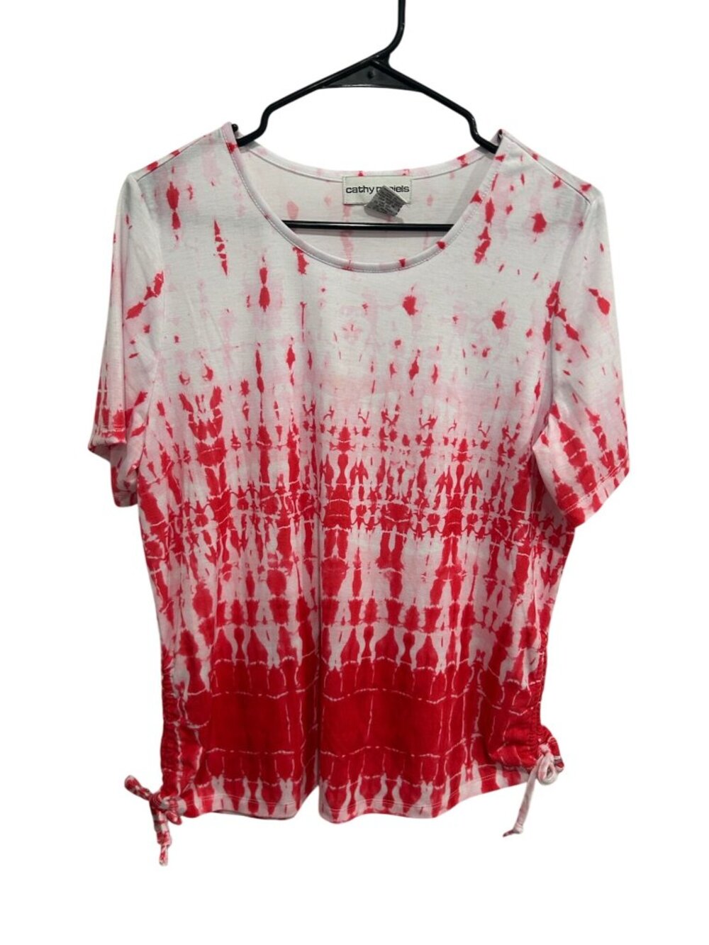 Cathy Daniels Large Red White Tie-Dye Short Sleeve Top Side Ties Boho 90s Retro
